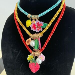 Fruit and Flower Charms Cord Necklace Set of 3